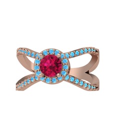Aero Yüzük - Rodolit garnet ve akuamarin 8 ayar rose altın yüzük #10hnppl