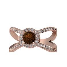 Dumanlı kuvars ve swarovski 8 ayar rose altın yüzük