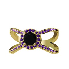 Aero Yüzük - Siyah zirkon ve ametist 18 ayar altın yüzük #110tuwy