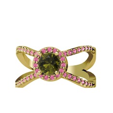 Aero Yüzük - Peridot ve pembe kuvars 8 ayar altın yüzük #11oaxfm