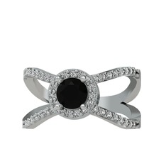 Aero Yüzük - Siyah zirkon ve swarovski 18 ayar beyaz altın yüzük #11yg7o3