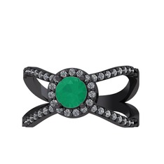 Aero Yüzük - Kök zümrüt ve pırlanta 925 ayar siyah rodyum kaplama gümüş yüzük (0.4136 karat) #127pwtg
