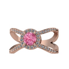 Pembe kuvars ve pırlanta 18 ayar rose altın yüzük (0.4136 karat)