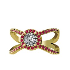 Beyaz zirkon ve rodolit garnet 14 ayar altın yüzük