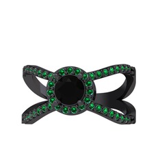Aero Yüzük - Siyah zirkon ve yeşil kuvars 925 ayar siyah rodyum kaplama gümüş yüzük #13pfj0s