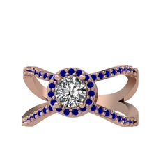 Aero Yüzük - Swarovski ve lab safir 18 ayar rose altın yüzük #1438ylf