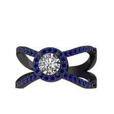 Aero Yüzük - Beyaz zirkon ve lab safir 925 ayar siyah rodyum kaplama gümüş yüzük #14547h1