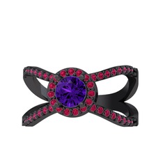 Aero Yüzük - Ametist ve rodolit garnet 925 ayar siyah rodyum kaplama gümüş yüzük #15903cm