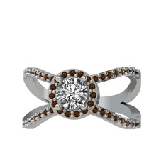 Aero Yüzük - Pırlanta ve dumanlı kuvars 14 ayar beyaz altın yüzük (0.5 karat) #15ptksq