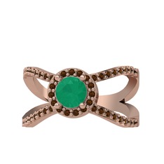 Aero Yüzük - Kök zümrüt ve dumanlı kuvars 8 ayar rose altın yüzük #164dy19