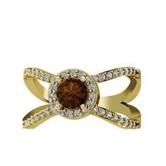 Aero Yüzük - Dumanlı kuvars ve swarovski 18 ayar altın yüzük #17ham34