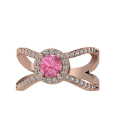 Pembe kuvars ve swarovski 18 ayar rose altın yüzük