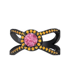 Aero Yüzük - Pembe kuvars ve sitrin 925 ayar siyah rodyum kaplama gümüş yüzük #18xzu1p