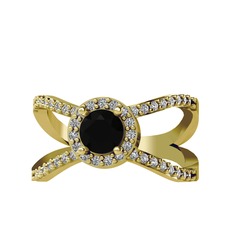 Aero Yüzük - Siyah zirkon ve swarovski 14 ayar altın yüzük #190ek8u