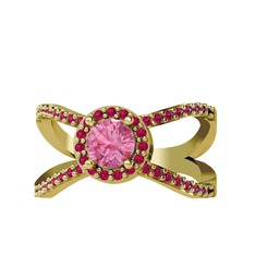 Aero Yüzük - Pembe kuvars ve rodolit garnet 8 ayar altın yüzük #1a21gcx