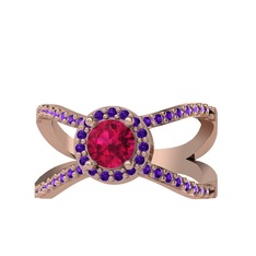 Rodolit garnet ve ametist 8 ayar rose altın yüzük