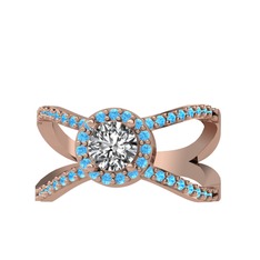 Swarovski ve akuamarin 14 ayar rose altın yüzük