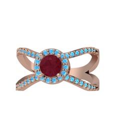 Aero Yüzük - Kök yakut ve akuamarin 14 ayar rose altın yüzük #1bkr8d1