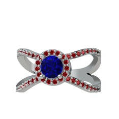 Lab safir ve garnet 8 ayar beyaz altın yüzük