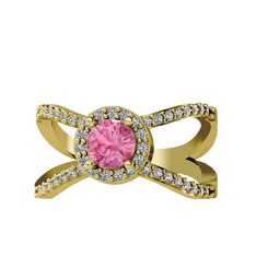 Pembe kuvars ve swarovski 8 ayar altın yüzük