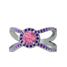 Pembe kuvars ve ametist 925 ayar gümüş yüzük