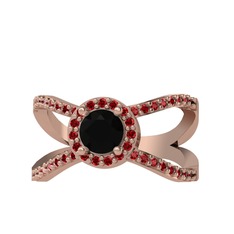 Siyah zirkon ve garnet 14 ayar rose altın yüzük