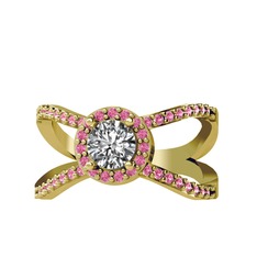 Swarovski ve pembe kuvars 18 ayar altın yüzük