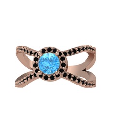 Aero Yüzük - Akuamarin ve siyah zirkon 18 ayar rose altın yüzük #1fdumwc