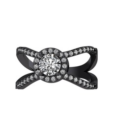 Aero Yüzük - Swarovski ve beyaz zirkon 925 ayar siyah rodyum kaplama gümüş yüzük #1g0ynp6