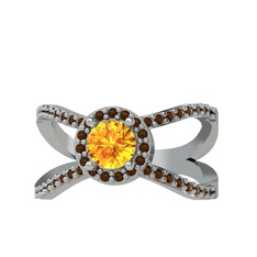 Sitrin ve dumanlı kuvars 18 ayar beyaz altın yüzük