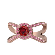 Garnet ve pembe kuvars 18 ayar rose altın yüzük
