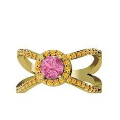 Aero Yüzük - Pembe kuvars ve sitrin 18 ayar altın yüzük #1ifxgkd