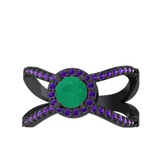 Aero Yüzük - Kök zümrüt ve ametist 925 ayar siyah rodyum kaplama gümüş yüzük #1j4kp9n