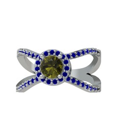 Peridot ve lab safir 18 ayar beyaz altın yüzük