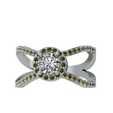 Aero Yüzük - Swarovski ve peridot 14 ayar beyaz altın yüzük #1kaljsx