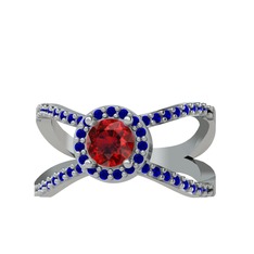 Garnet ve lab safir 18 ayar beyaz altın yüzük
