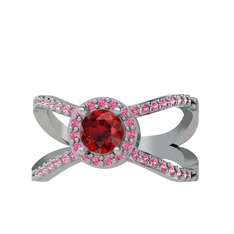 Garnet ve pembe kuvars 925 ayar gümüş yüzük