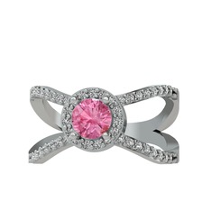 Aero Yüzük - Pembe kuvars ve swarovski 8 ayar beyaz altın yüzük #1lrbh7l