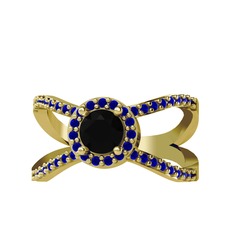 Aero Yüzük - Siyah zirkon ve lab safir 18 ayar altın yüzük #1lusetz