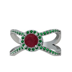 Aero Yüzük - Kök yakut ve yeşil kuvars 18 ayar beyaz altın yüzük #1mffa9l