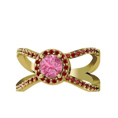 Aero Yüzük - Pembe kuvars ve garnet 14 ayar altın yüzük #1o28kr2