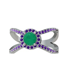 Aero Yüzük - Kök zümrüt ve ametist 14 ayar beyaz altın yüzük #1owlf5k