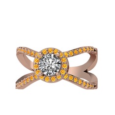 Aero Yüzük - Swarovski ve sitrin 8 ayar rose altın yüzük #1p3dmor