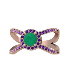 Aero Yüzük - Kök zümrüt ve ametist 925 ayar rose altın kaplama gümüş yüzük #1p3kjn9