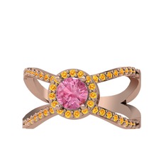 Aero Yüzük - Pembe kuvars ve sitrin 8 ayar rose altın yüzük #1phj212