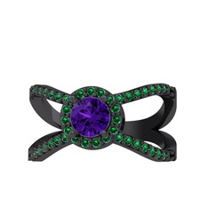 Aero Yüzük - Ametist ve yeşil kuvars 925 ayar siyah rodyum kaplama gümüş yüzük #1pwxwl8