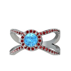 Akuamarin ve garnet 8 ayar beyaz altın yüzük