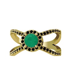 Aero Yüzük - Kök zümrüt ve siyah zirkon 8 ayar altın yüzük #1rulghd