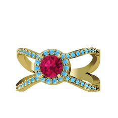 Rodolit garnet ve akuamarin 14 ayar altın yüzük