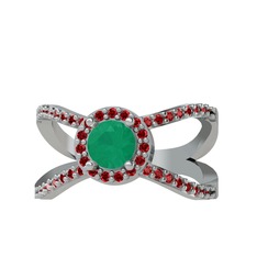 Aero Yüzük - Kök zümrüt ve garnet 14 ayar beyaz altın yüzük #1sj76d0